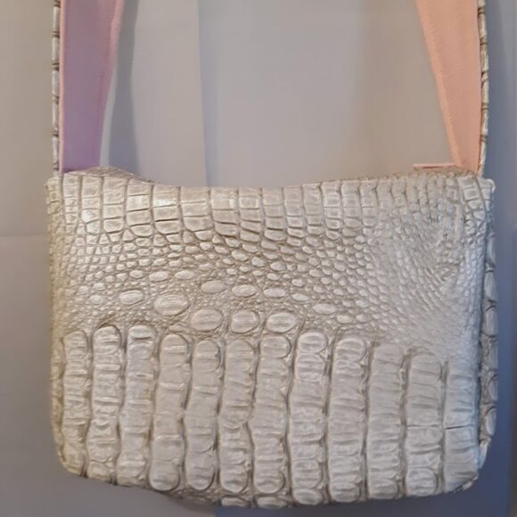 NEW Alligator print pebbled Faux Leather Satchel Shoulder Bag Beige Pink Minimal - Picture 7 of 11